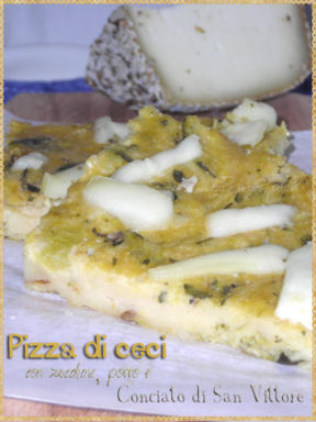 Pizza di ceci con zucchine, porro ed un formaggio speciale