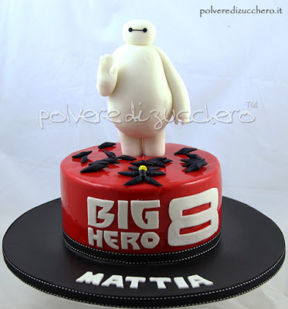 Torta decorata a tema Big Hero 6 Disney: Baymax tridimensionale in pasta di zucchero e microbot