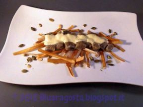 Gnocchi di olive taggiasche con fonduta di parmigiano e zucchine