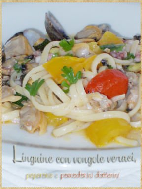 Linguine con vongole veraci, peperone e pomodorini datterini