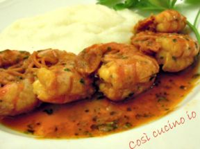 Gamberi alla busara con polenta bianca, ricetta veneta