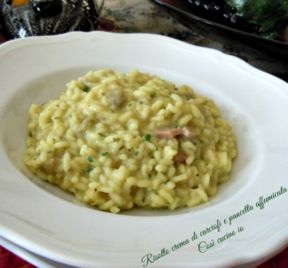 Risotto crema di carciofi e pancetta affumicata, ricetta di riciclo