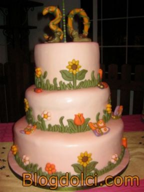 Torta di compleanno con decorazioni simil Thun