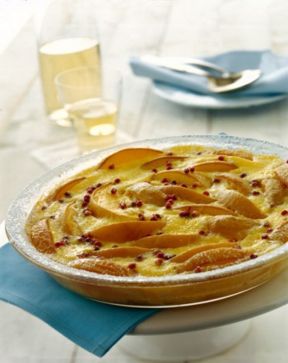 Clafoutis di percoche al pepe rosa