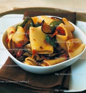 Paccheri  in sugo di melanzane e friarelli. Piatto unico