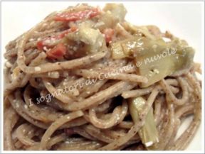 SPAGHETTI DI GRANO SARACENO CON CARCIOFI E SPECK