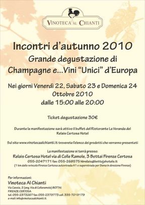 Dal 22 al 24 Ottobre, Riesling Champagne e Borgogna e andare alla Vinoteca Al Chianti!