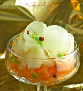 Salmone marinato con melone d'inverno