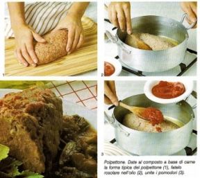 Polpettone con la carne avanzata in casserruola al sugo, o lessato con salsa verde o rossa, o in forno