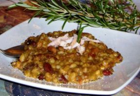 Zuppa di cereali, fagioli e speck