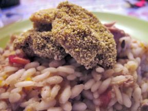 Minestra di riso asciutta con quaglia e i suoi petti in crosta di frumentone