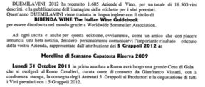 Il Capatosta 2009 vince anche i 5 grappoli della Guida Ais 2000 vini 2012