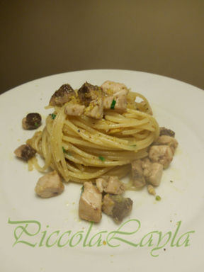 Spaghetti con Tonno Rosso e Granella di Pistacchi di Bronte