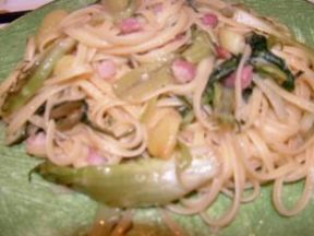 Linguine con puntarelle e pancetta