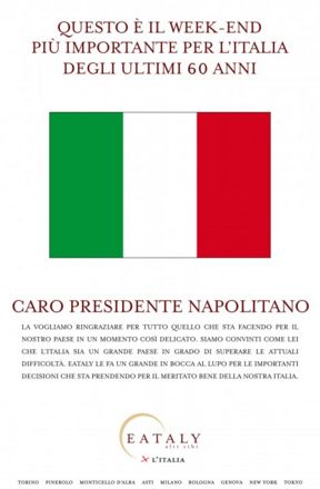 Governo gastronomico. Il programma di Eataly Roma tra Napolitano e Alemanno