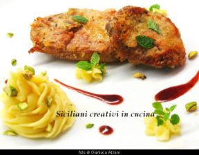 Agnello con pecorino, pistacchi e menta, purè di patate e riduzione di Porto