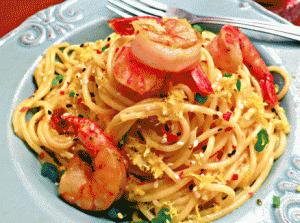 Ricetta: Spaghetti con gamberetti e cipolline