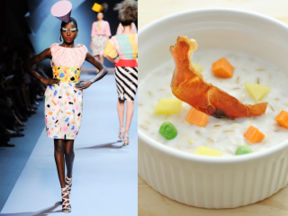 CHRISTIAN DIOR HAUTE COUTURE AI 2011-12 / MINESTRA DI ORZO E LATTE CON CAPPELLO DI SPECK CROCCANTE