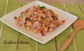 Bulgur con pollo alla melagrana, ceci e patate dolci