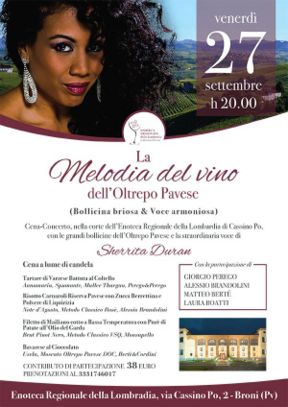 La Melodia del vino dell’Oltrepo Pavese, cena-concerto a Broni con Sherrita Duran